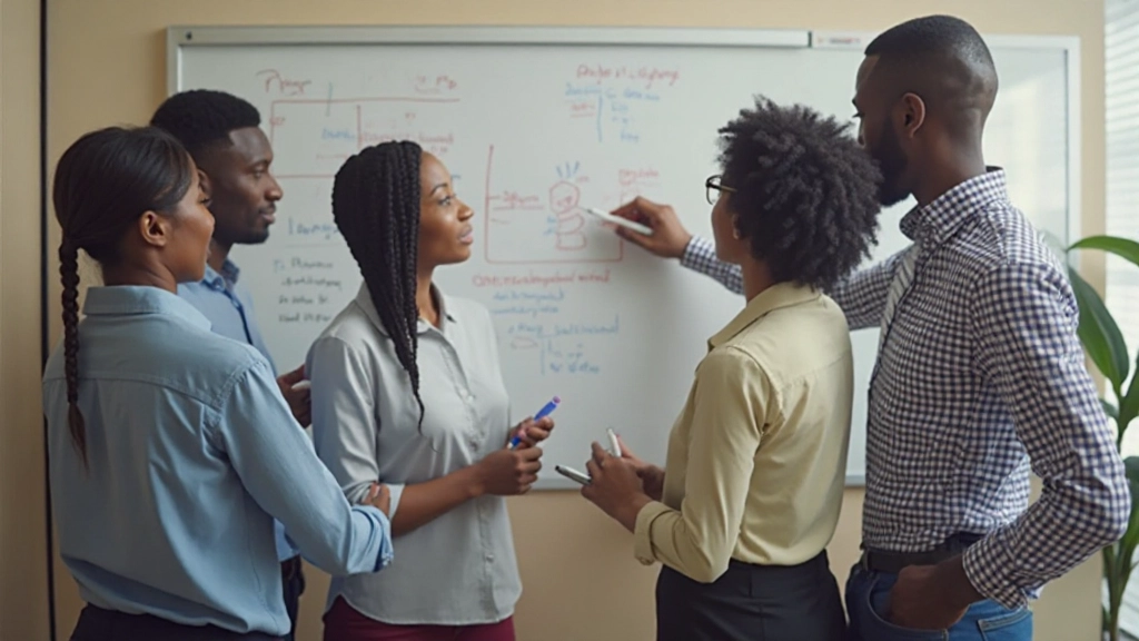 Team members collaborating on project with positive body language and focused attention during workshop session