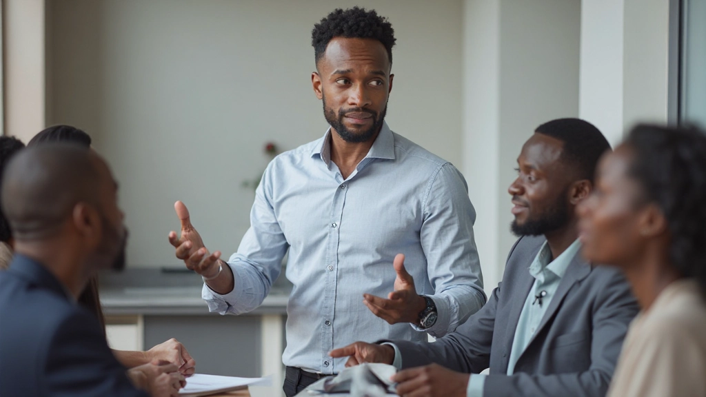 Business professional leading interactive team building workshop with engaged employees participating